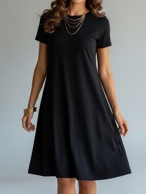 Lark + Grey Classic Black Short-Sleeve A-Line Shirt Dress